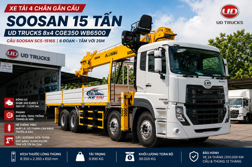Xe tải 4 chân gắn cẩu SOOSAN 15 tấn – UD Trucks CGE350 WB6500